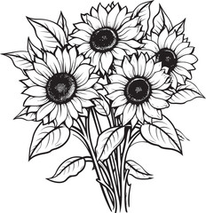 Golden Sunflower Charm Bouquet Design Sunflower Bouquet Radiance Vector Art