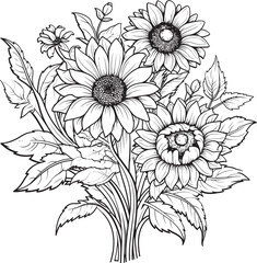 Radiant Sunflower Delight Graphic Icon Sunlit Sunflower Beauty Bouquet Art