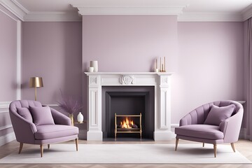 Luxury American Style Lounge Room with Mauve Chairs and Large Fireplace - Cozy Living Room Design

