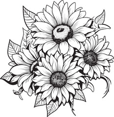 Sunshine Bliss Vector Sunflower Design Golden Sunflower Harmony Bouquet Icon Art