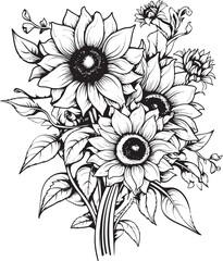 Sunlit Harmony Vector Design Art Sunflower Elegance Bouquet Logo Graphic
