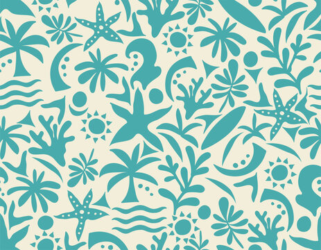 Trendy seamless pattern abstract Summer tropical  shapes inspired by matisse Vector illustration