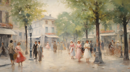 Impressionist art summer day in a french town