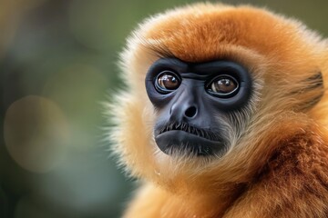 Fototapeta premium Mystic portrait of Bornean Agile Gibbon, copy space on right side, Anger, Menacing, Headshot, Close-up View