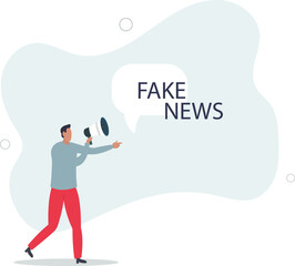 businessman holding megaphone talking or telling fake news.flat vector illustration.