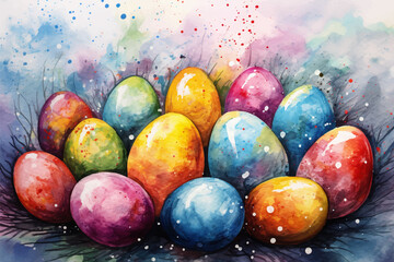 Easter Eggs. Colorful egg hand drawing illustrations in watercolor style background. Decorative elements vector illustration