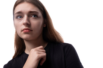 Headshot portrait of a European teenage girl with brown hair