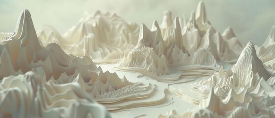 An artists studio becomes an enchanting world as futuristic mountains rise from delicate paper art, inviting a journey into the unknown