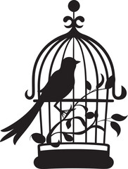 Fototapeta premium Happy Caged Bird Logo Art Delightful Bird in Cage Graphic Vector