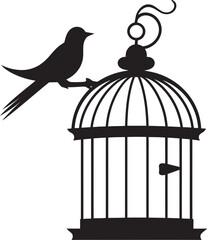 Charming Caged Bird Cartoon Icon Lovable Bird in Cage Vector Art