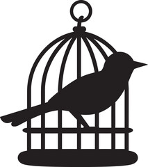 Fototapeta premium Delightful Bird in Cage Logo Graphic Endearing Bird in Cage Cartoon Icon