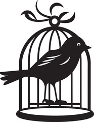 Adorable Caged Bird Cartoon Icon Playful Bird in Cage Graphic Logo