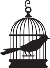 Playful Caged Bird Vector Logo Sweet Bird in Cage Graphic Design