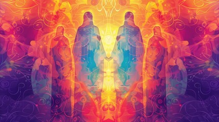 Abstract Background with Saint Silhouettes and Sacred Patterns