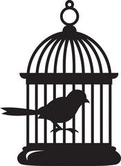 Cheerful Bird in Cage Cartoon Logo Happy Caged Bird Graphic Icon