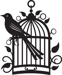Whimsical Caged Bird Logo Vector Cheerful Bird in Cage Cartoon Logo