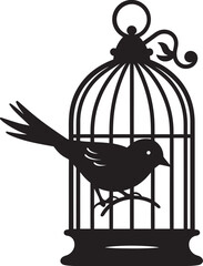 Fototapeta premium Adorable Bird in a Cage Graphic Cute Caged Bird Vector Icon
