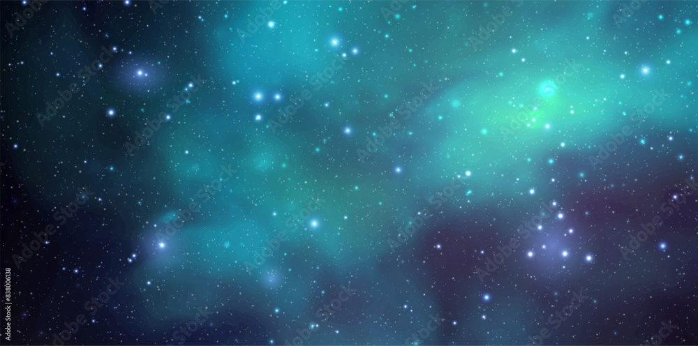 Sticker space vector background with realistic nebula and shining stars. magic colorful galaxy with stardust
