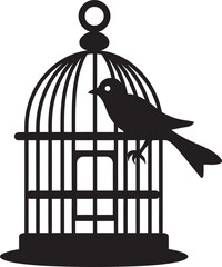 Joyful Bird in a Cage Cartoon Vector Happy Caged Bird Logo Graphic