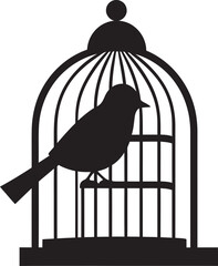 Fototapeta premium Joyful Bird in a Cage Cartoon Graphic Happy Caged Bird Icon Design