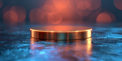 Luxurious circular podium, stage for advertising product demonstrations. Neon lighting.