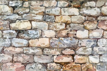 Vintage Stone Wall. Hand-Crafted Watercolor Illustration of Weathered Masonry