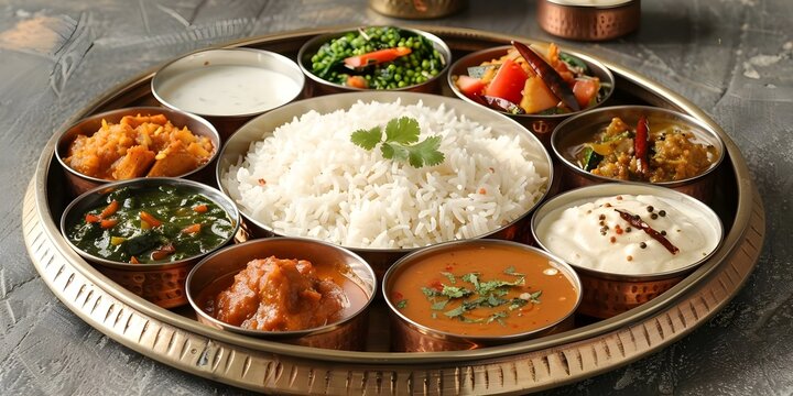 Traditional West Bengal Cuisine Exploring the Popular Bengali Thali Meal in Kolkata. Concept West Bengal Cuisine, Bengali Thali, Kolkata Food Exploration, Traditional Indian Meal