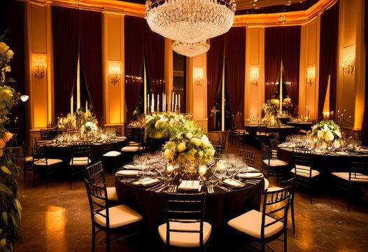 elegant dinner soiree lavish decor gourmet cuisine, party, luxury, celebration, event, exquisite, classy, fine, dining, formal, upscale, posh, stylish, fancy