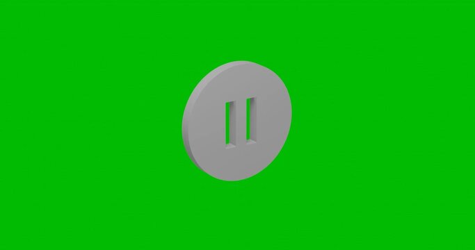 Animation of rotation of a white pause symbol with shadow. Simple and complex rotation. Seamless looped 4k animation on green chroma key background
