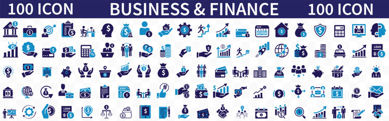 Business and finance flat icons set. Meeting, bank, money, partnership, payments, business team, wallet, profit, company, management, planning icons and more signs. Flat icon collection.