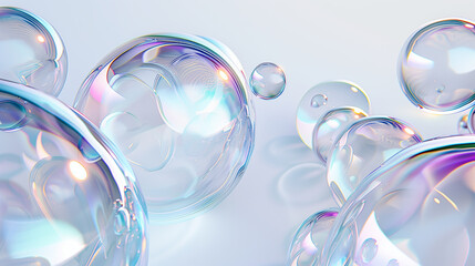 Iridescent Soap Bubbles Floating Against a White Background