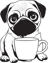 Cute Pug Dog and Coffee Vector Design Adorable Pug with Coffee Mug Cartoon Icon