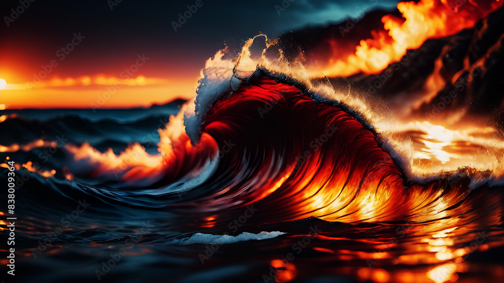 Wall mural create an abstract background with dynamic waves in fiery hues of red, orange, and yellow. the waves