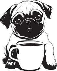 Cute Pug Dog Logo with Coffee Adorable Pug Puppy Mug Design