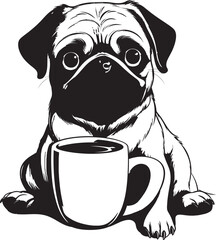 Cute Pug with Coffee Cup Adorable Pug and Coffee Graphic