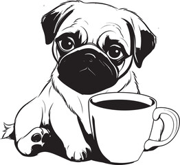 Coffee Mug Pug Graphic Design Sweet Pug with Coffee Logo Icon