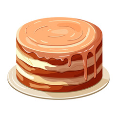A buttercream cake with caramel glaze. Illustration on a white background
