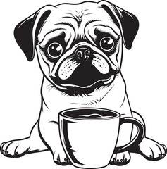 Lovable Pug and Coffee Design Whimsical Pug Icon with Coffee