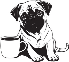 Pug Dog with Coffee Vector Coffee Lover Pug Graphic