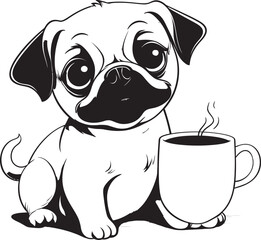 Vector Pug and Coffee Design Playful Pug with Coffee Cup