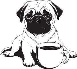 Joyful Pug and Coffee Design Sweet Pug with Coffee Mug