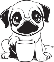Endearing Pug with Coffee Mug Cartoon Design Cute Pug Dog with Coffee Mug Logo Art