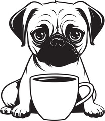 Sweet Pug with Coffee Mug Logo Graphic Charming Pug Dog with Coffee Cartoon Icon