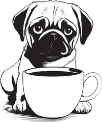 Cute Pug with Coffee Mug Cartoon Vector Adorable Pug Dog with Coffee Graphic Logo
