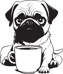 Playful Pug and Coffee Mug Logo Art Charming Pug Dog Vector Icon
