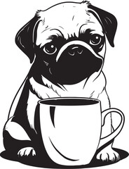 Sweet Pug with Coffee Icon Graphic Playful Pug and Coffee Mug Logo Art