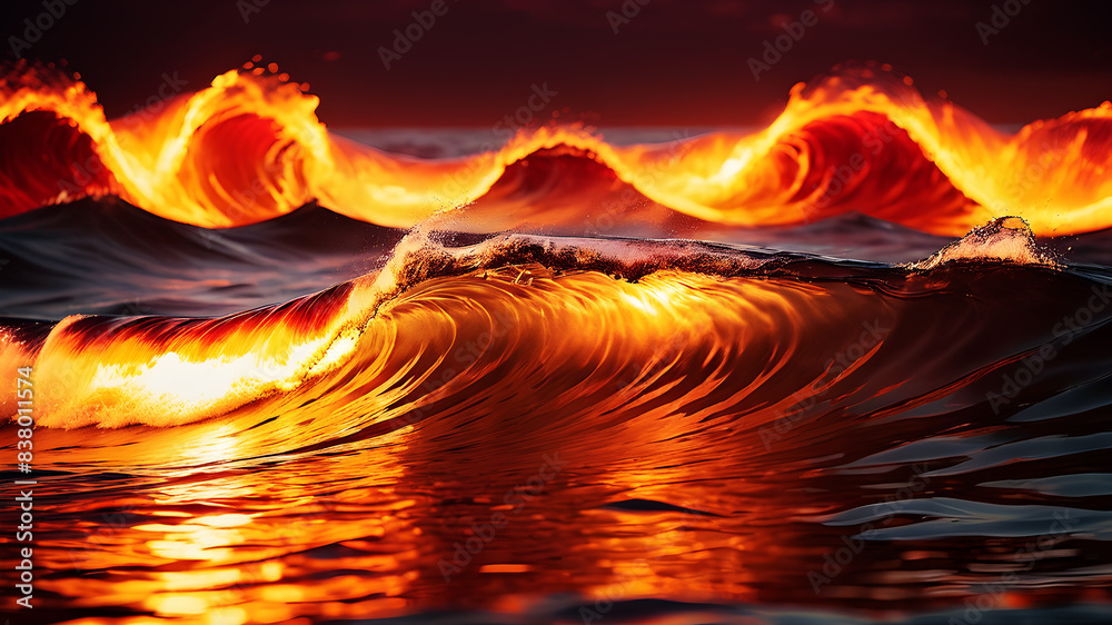 Wall mural create an abstract background with dynamic waves in fiery hues of red, orange, and yellow. the waves