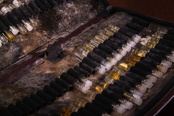 decanters, perfumes, samples, perfume, old, yellow, ancient, history, heritage, smell, old...
