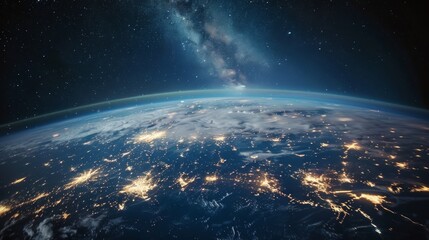 Obraz premium hopeful Earth, thriving cities, restored ecosystems, and a clear night sky filled with stars