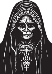Santa Muerte Black and White Vector Santa Muerte Crowned Graphic Art